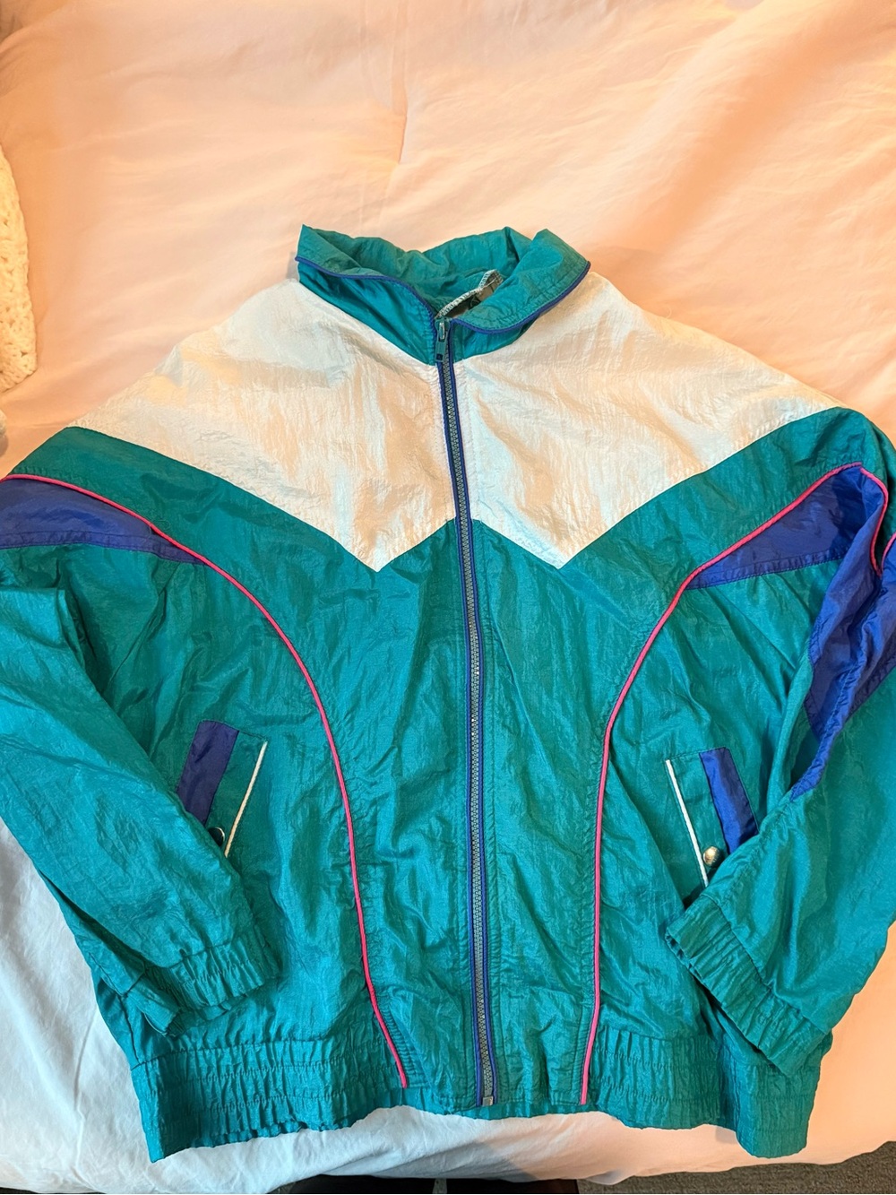 Kids Teal, White & Purple Colorblock Raincoat with Pink Trim